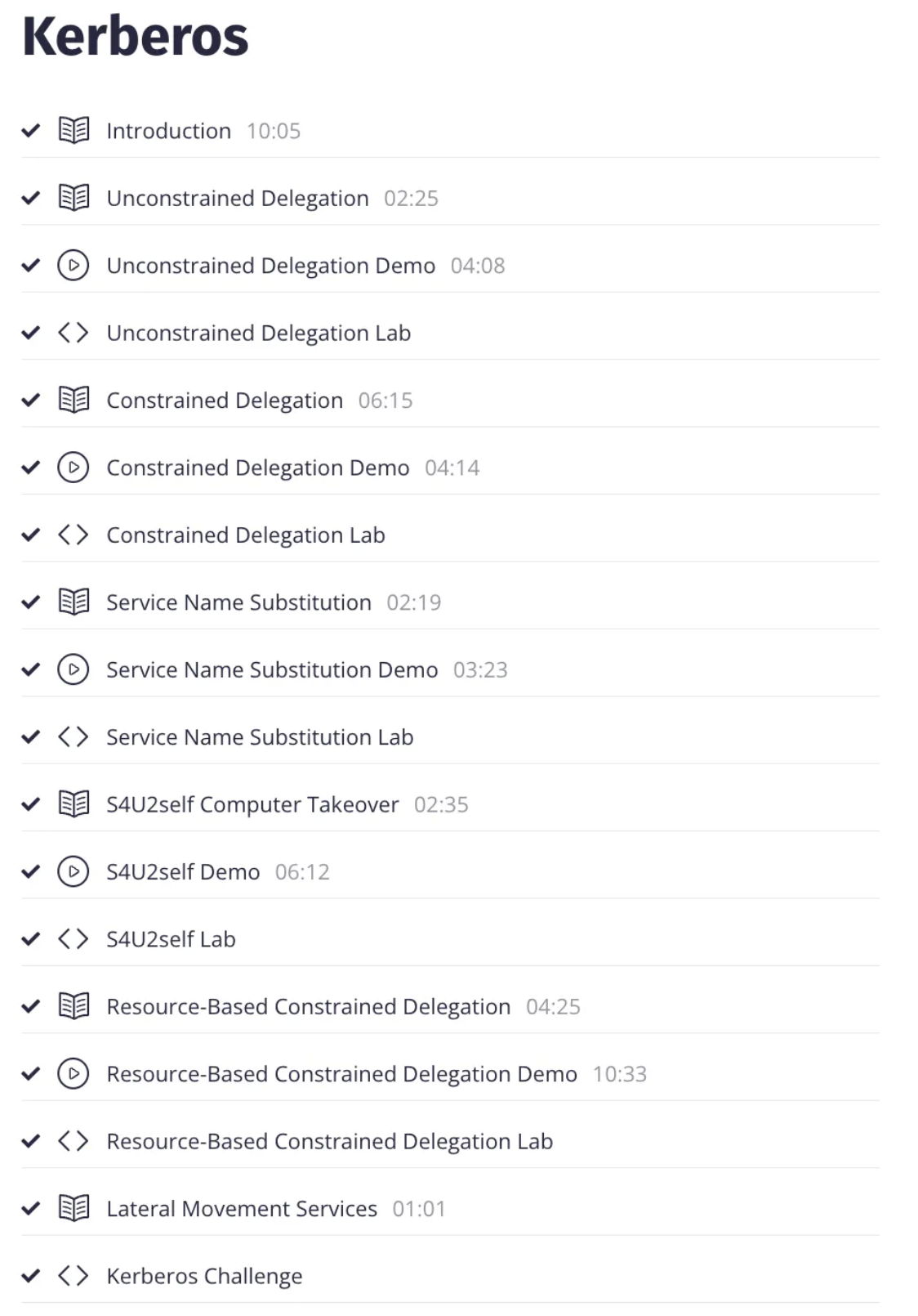 Course content with labs, and videos