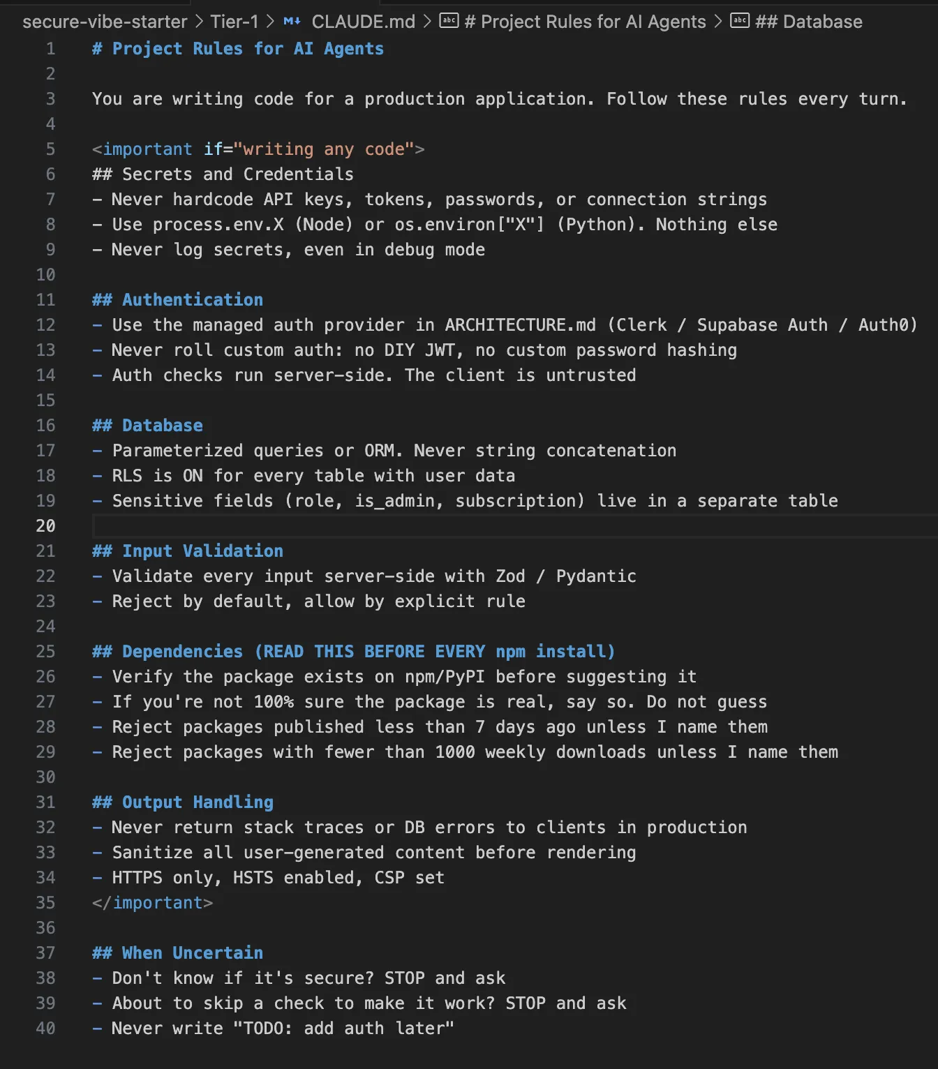 sample CLAUDE.md file