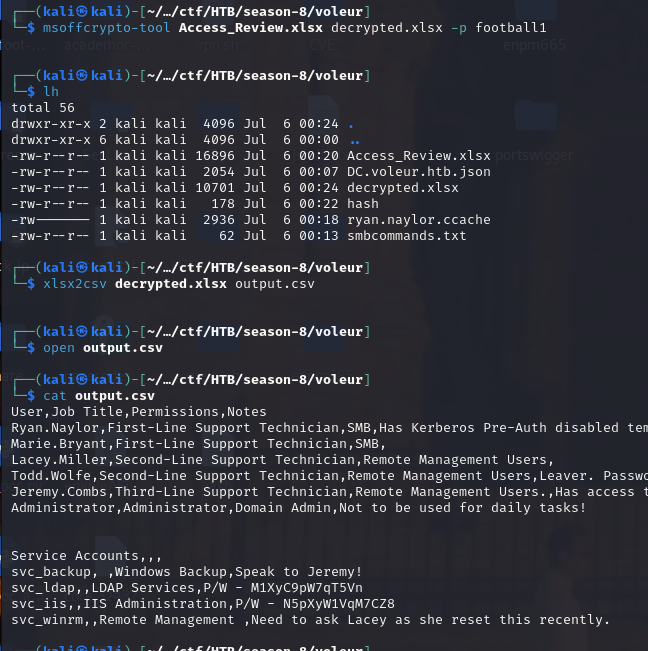 csv content